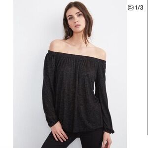 Velvet by Spencer & Graham Black Cotton Off The Shoulder Long Sleeve Top